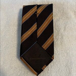 Ermenegildo Zegna Black and Brown Silk Tie with Bold Stripes